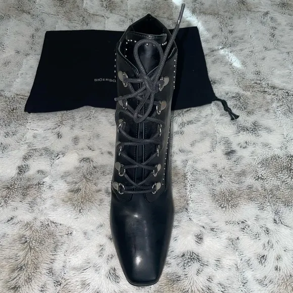 🆕 BNIB Sigerson Morrison | Valora Studded Lace Up Block Heel Booties | Black
