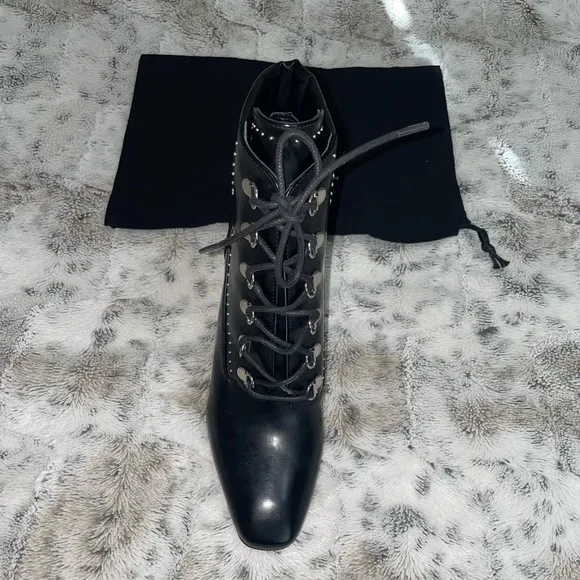 🆕 BNIB Sigerson Morrison | Valora Studded Lace Up Block Heel Booties | Black