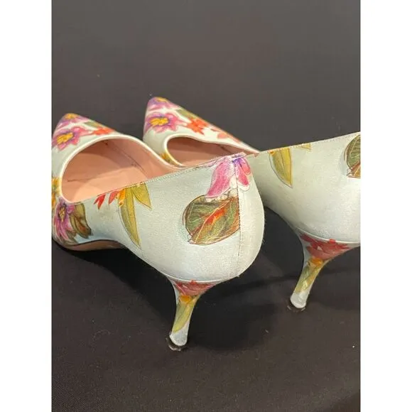 ~ Palter DeLiso 39 Monet Floral Silk Pump Size IT Italy Italian Heels Stiletto