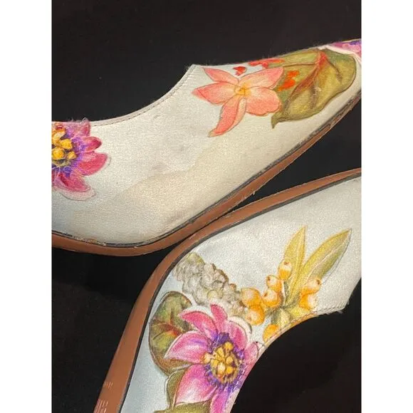 ~ Palter DeLiso 39 Monet Floral Silk Pump Size IT Italy Italian Heels Stiletto