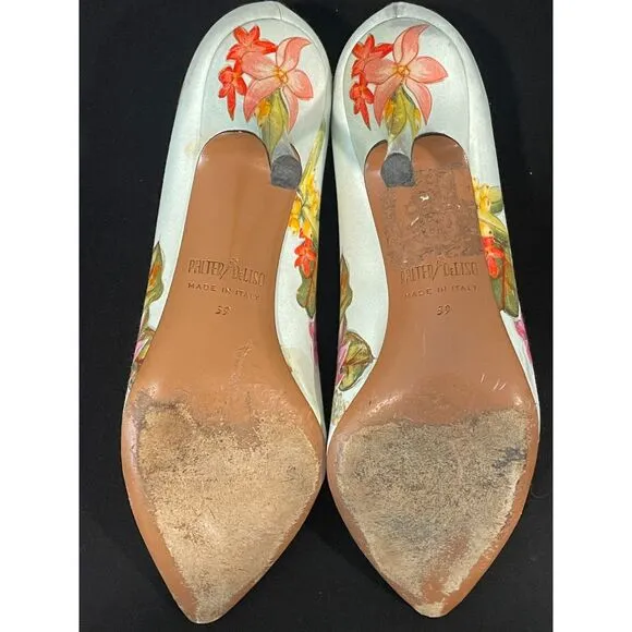 ~ Palter DeLiso 39 Monet Floral Silk Pump Size IT Italy Italian Heels Stiletto