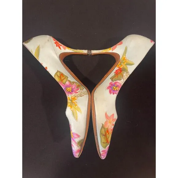 ~ Palter DeLiso 39 Monet Floral Silk Pump Size IT Italy Italian Heels Stiletto