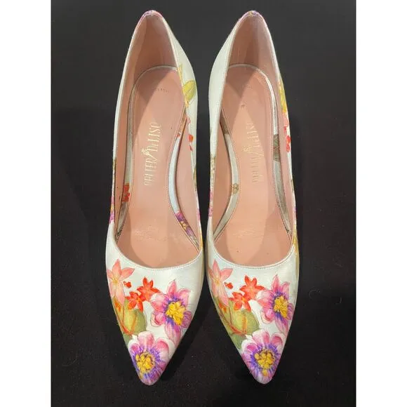~ Palter DeLiso 39 Monet Floral Silk Pump Size IT Italy Italian Heels Stiletto