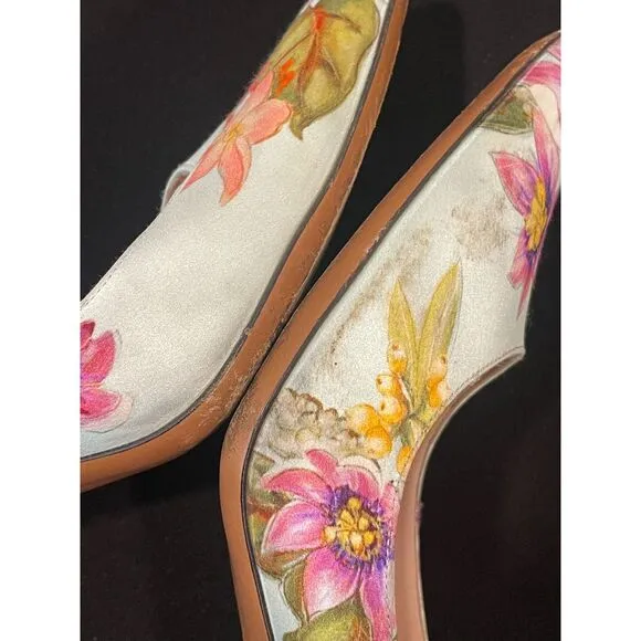 ~ Palter DeLiso 39 Monet Floral Silk Pump Size IT Italy Italian Heels Stiletto