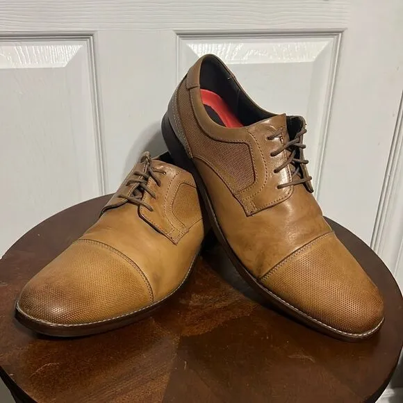 🔥🔥 ROCKPORT Simon Cap Toe Oxford Cognac Leather Dress Shoes - Men Sz 12 - EUC