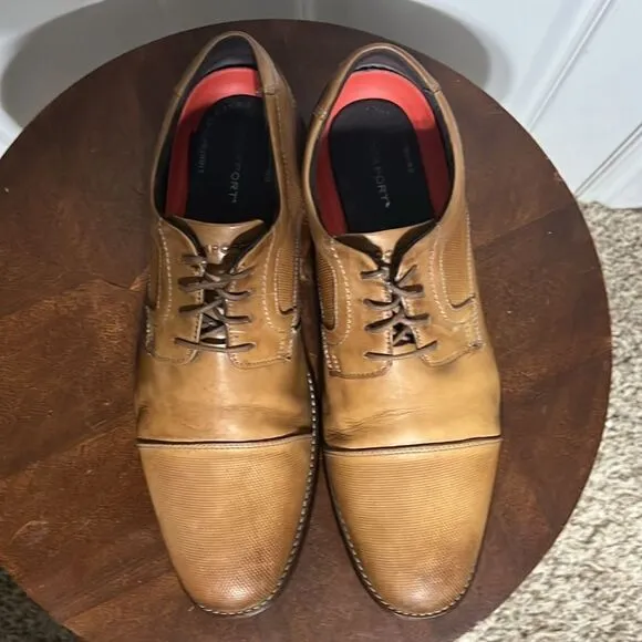 🔥🔥 ROCKPORT Simon Cap Toe Oxford Cognac Leather Dress Shoes - Men Sz 12 - EUC