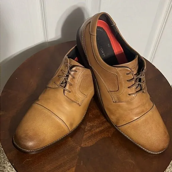 🔥🔥 ROCKPORT Simon Cap Toe Oxford Cognac Leather Dress Shoes - Men Sz 12 - EUC
