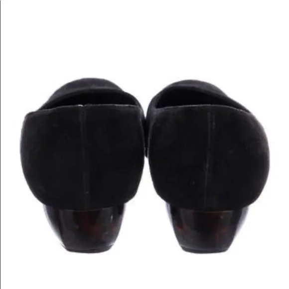 👠 Salvatore Ferragamo black suede heels pumps resin tortoise shell heel