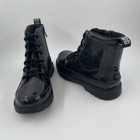 🥾 UGG Girls Ashton Black Lace-Up Glitter K Sparkly Zippered Boots - Size 5 Y