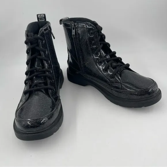 🥾 UGG Girls Ashton Black Lace-Up Glitter K Sparkly Zippered Boots - Size 5 Y