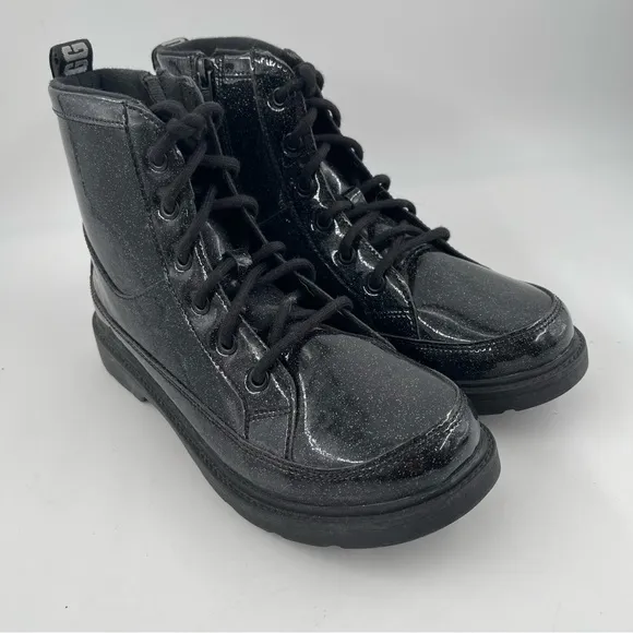 🥾 UGG Girls Ashton Black Lace-Up Glitter K Sparkly Zippered Boots - Size 5 Y