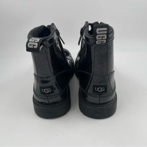 🥾 UGG Girls Ashton Black Lace-Up Glitter K Sparkly Zippered Boots - Size 5 Y