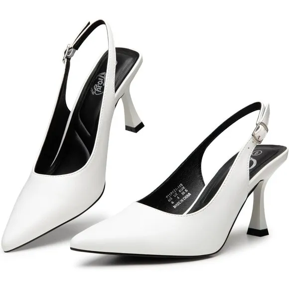 💫 Women White Rhinestone Glitter Heels Pointed Toe Pumps High Comfy Party Shoes