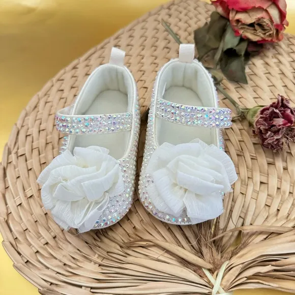 0-3M, 6-9M Pink Beige Rhinestone/Sparkle/Glam/Bling Baby Mary Jane Dress Shoes