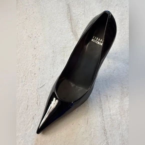 12 Stuart Weitzman Elegant Black Patent &amp; Gold Stiletto Heels