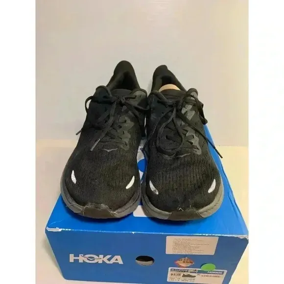 .1761 Hoka Mens Clifton 8, Black/Gray, Mens Running Shoes-US 9.5 Mens
