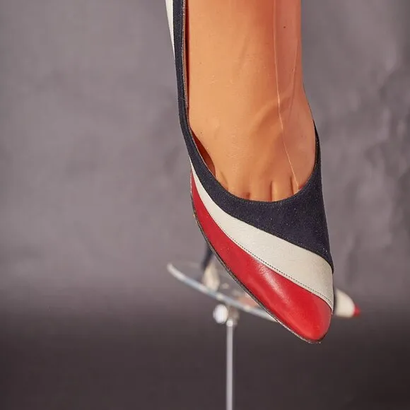 1950s Larose Red White Blue High Heels Pumps