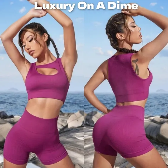 2-piece Matching Fitness Set Cutout Crop Top Sports Shorts Activewear Outfit