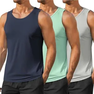 3 Pack Men's Workout Tank Tops UPF 50  Sleeveless Gym Muscle Shirts Quick Dry