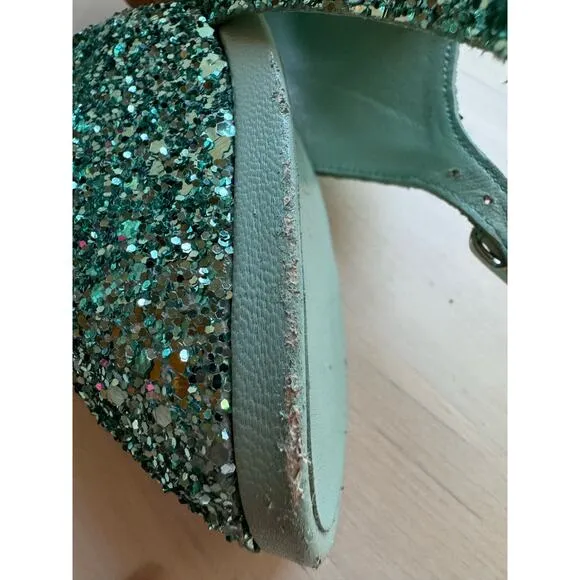 3.1 PHILLIP LIM turquoise glitter Party Platform Sandals size 35 / US 5