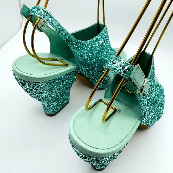 3.1 PHILLIP LIM turquoise glitter Party Platform Sandals size 35 / US 5