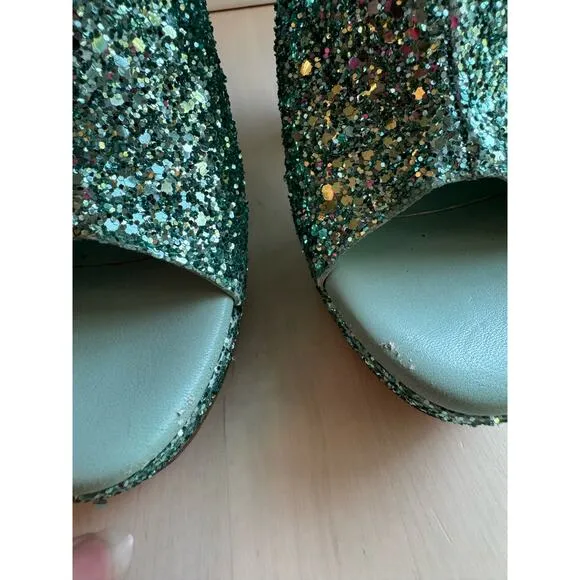 3.1 PHILLIP LIM turquoise glitter Party Platform Sandals size 35 / US 5