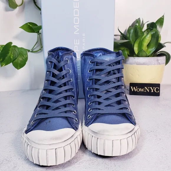 $495 NWT PHILIPPE MODEL Paris High Top Sneakers 7 shoes Blue black shiny