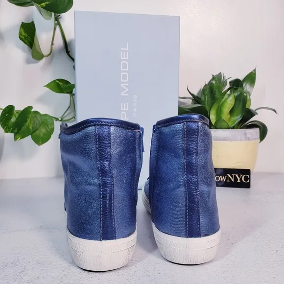 $495 NWT PHILIPPE MODEL Paris High Top Sneakers 7 shoes Blue black shiny