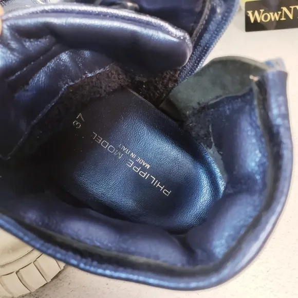 $495 NWT PHILIPPE MODEL Paris High Top Sneakers 7 shoes Blue black shiny