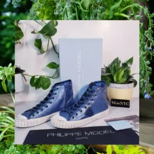 $495 NWT PHILIPPE MODEL Paris High Top Sneakers 7 shoes Blue black shiny