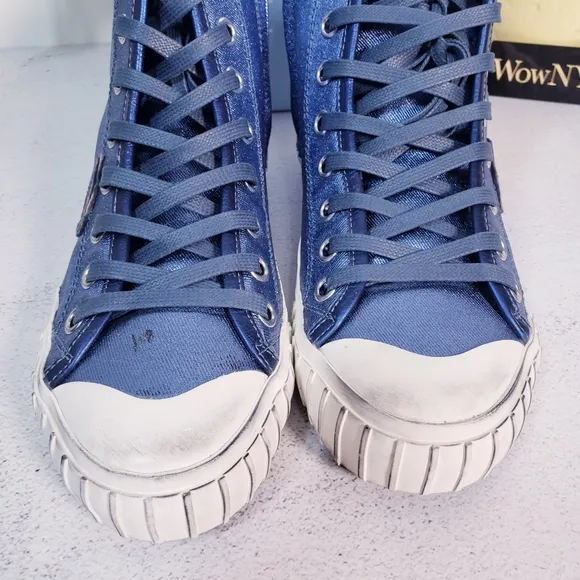 $495 NWT PHILIPPE MODEL Paris High Top Sneakers 7 shoes Blue black shiny