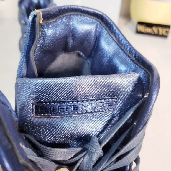 $495 NWT PHILIPPE MODEL Paris High Top Sneakers 7 shoes Blue black shiny