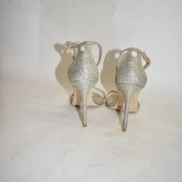 $500 STUART WEITZMAN Nudistcurve 4&quot; Ankle Strap Sandal SILVER CRYSTAL 7 (DA9)