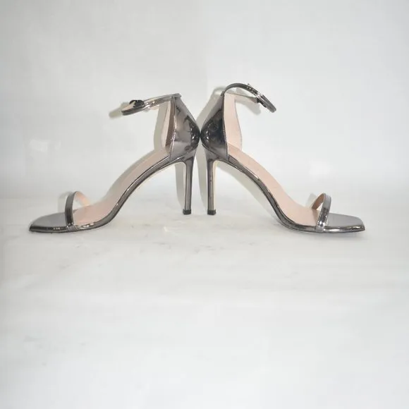 $500 STUART WEITZMAN Nudistcurve Ankle Strap Sandal GUNMETAL 7.5  (D4)