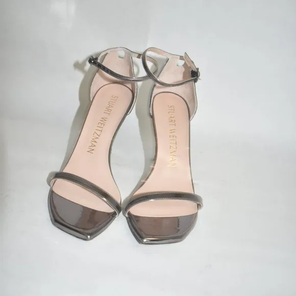 $500 STUART WEITZMAN Nudistcurve Ankle Strap Sandal GUNMETAL 7.5  (D4)