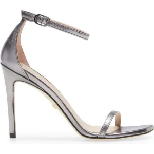 $500 STUART WEITZMAN Nudistcurve Ankle Strap Sandal GUNMETAL 7.5  (D4)
