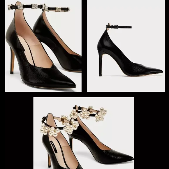 6230/201 ZARA Leather Rhinestone Pearl Pumps