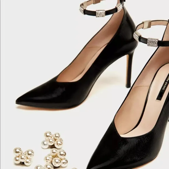 6230/201 ZARA Leather Rhinestone Pearl Pumps