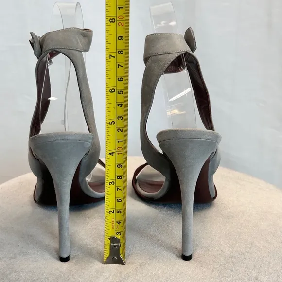 7 For All Mankind gray burgundy suede strappy high heel sandals Sz 37