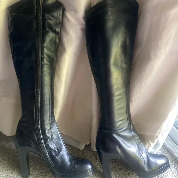70’s Platform Boots 6.5 Stevie Nicks glam rock knee black leather 60s gogo shoes