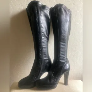 70’s Platform Boots 6.5 Stevie Nicks glam rock knee black leather 60s gogo shoes