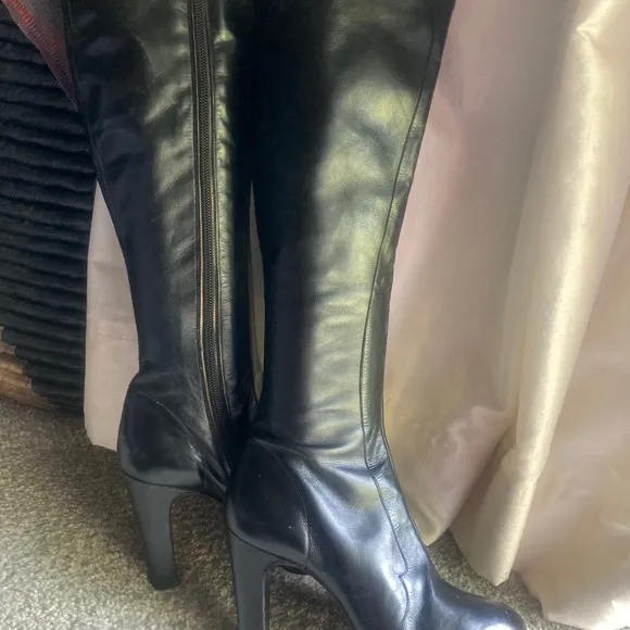 70’s Platform Boots 6.5 Stevie Nicks glam rock knee black leather 60s gogo shoes