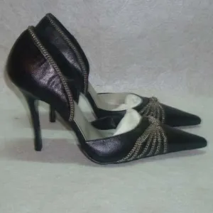 8 PAIR Bakers black‎ pumps with chain embellishment WERE $80 EACH