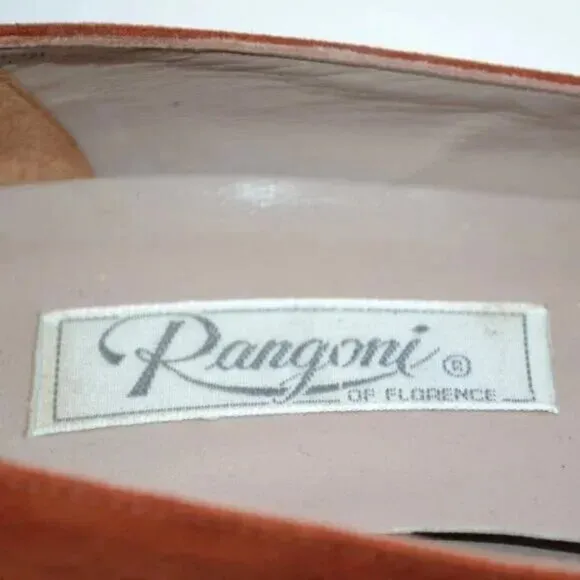 80's Rangoni Italian Leather Suede Copper Rust Burnt Orange Pumps Cone Heels 7