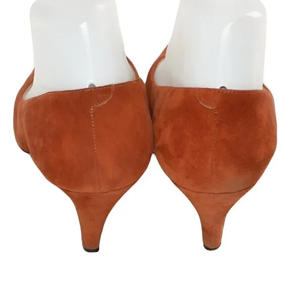 80's Rangoni Italian Leather Suede Copper Rust Burnt Orange Pumps Cone Heels 7