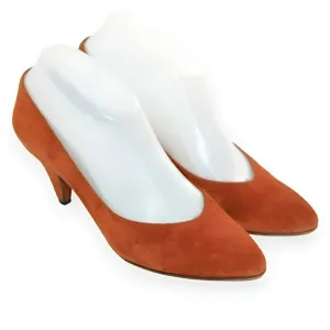 80's Rangoni Italian Leather Suede Copper Rust Burnt Orange Pumps Cone Heels 7