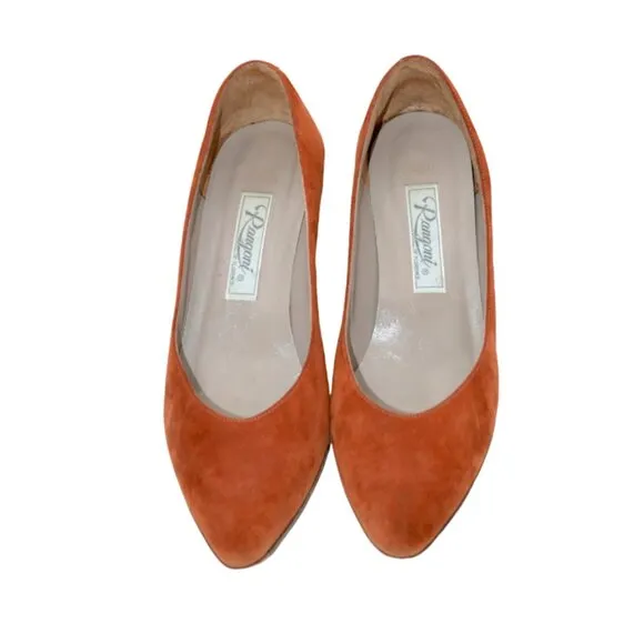80's Rangoni Italian Leather Suede Copper Rust Burnt Orange Pumps Cone Heels 7