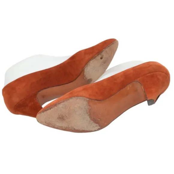 80's Rangoni Italian Leather Suede Copper Rust Burnt Orange Pumps Cone Heels 7