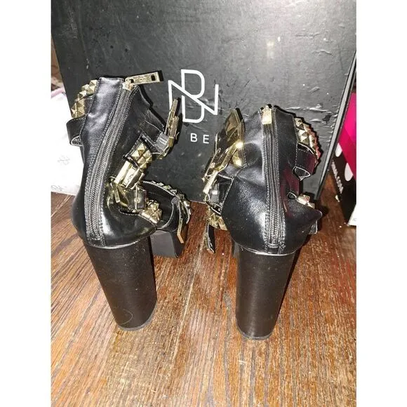 9-9.5 Nelly Bernal Black Keila Strappy Platform Stiletto High Heel Shoes Boots