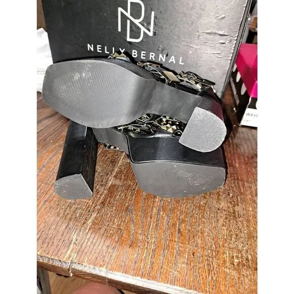 9-9.5 Nelly Bernal Black Keila Strappy Platform Stiletto High Heel Shoes Boots